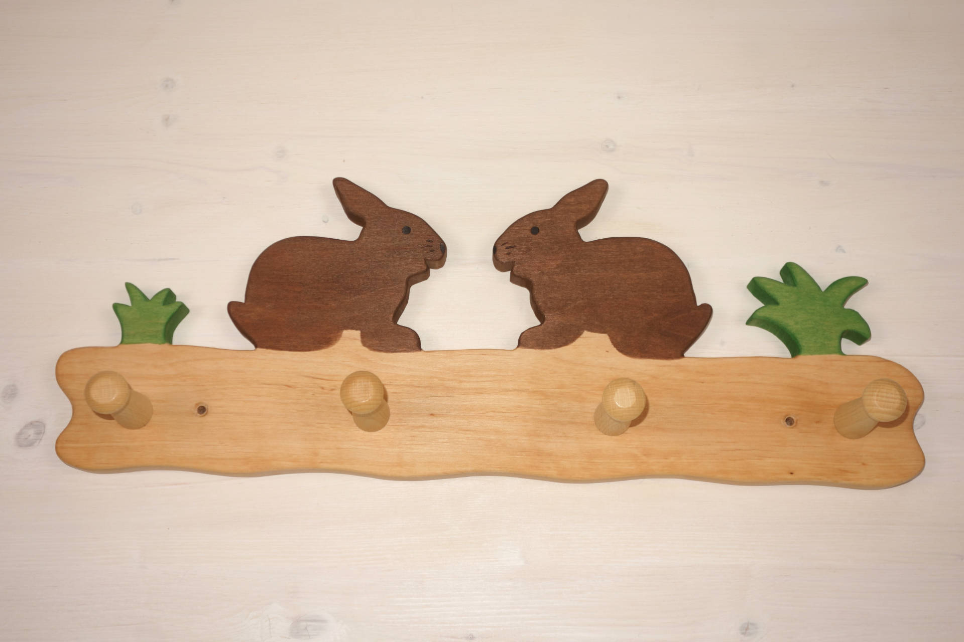 Garderobe 2 Hasen mit Wiese 4 Haken