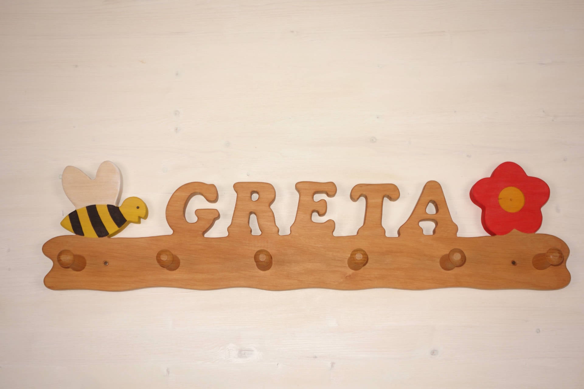 Garderobe Greta mit Biene und Blume 6 Haken