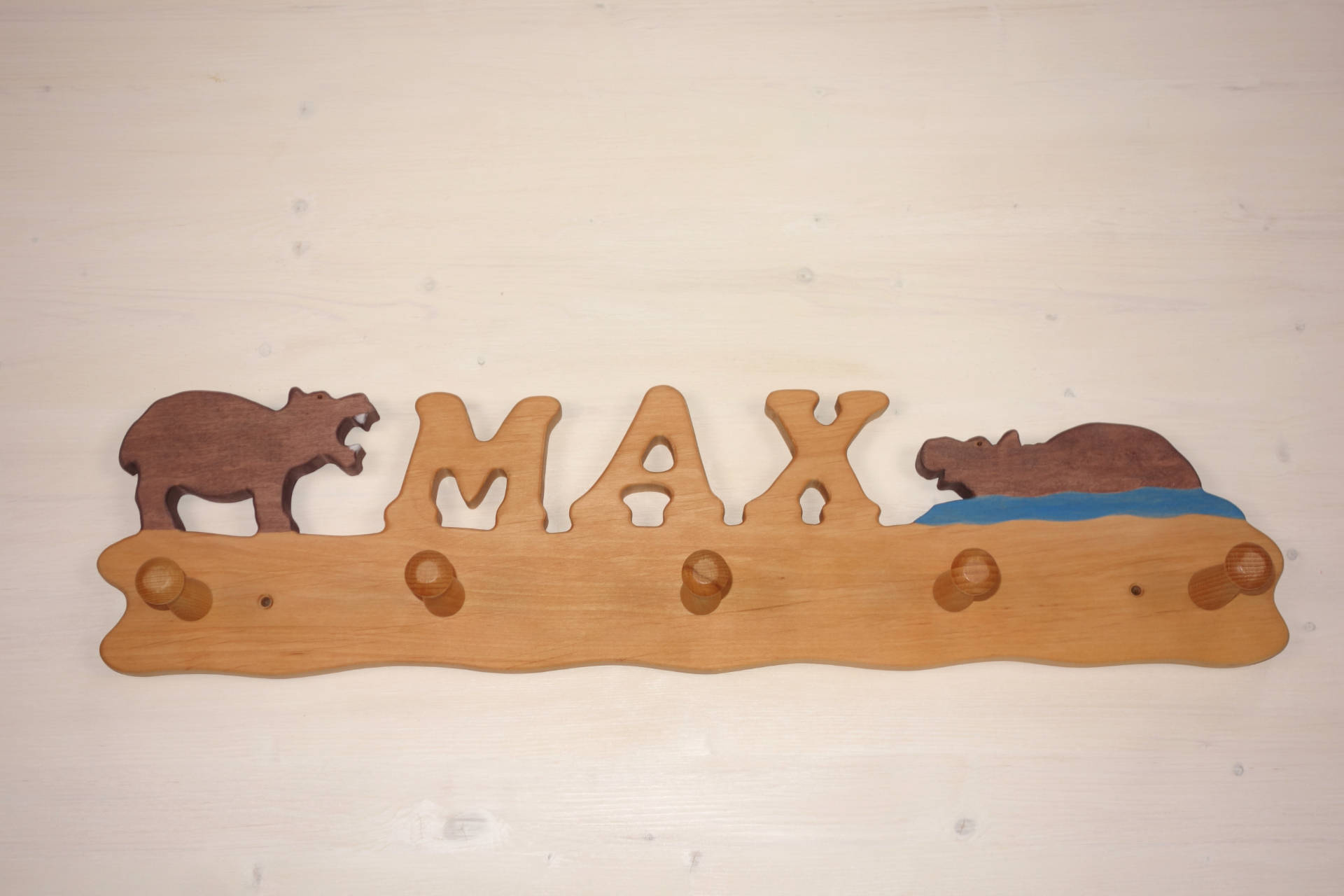 Garderobe Max mit Nilpferden 5 Haken