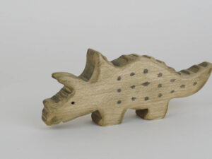 Holzfigur Dino Triceratops klein