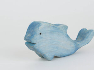 Holzfigur Wal blau klein
