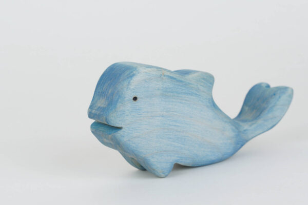 Holzfigur Wal blau klein