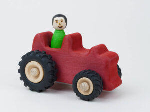 Massivholz Traktor mit Fahrer rot