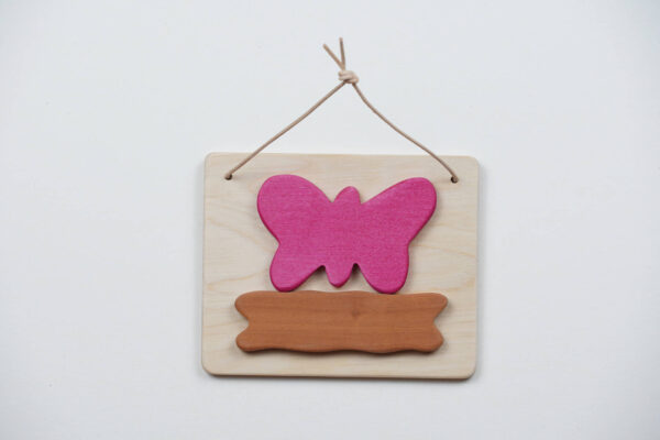 Tuerschild Holz Schmetterling pink
