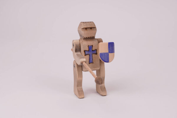 Holzfigur Kreuz Ritter blau vorne