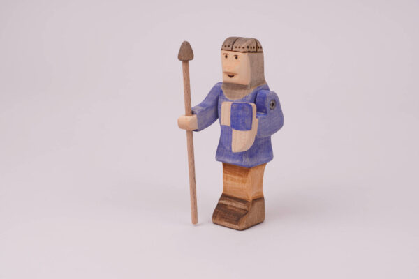 Holzfigur Ritter stehend blau
