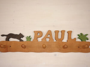 Kindergarderobe mit Name Paul und Panter mit Gras 60